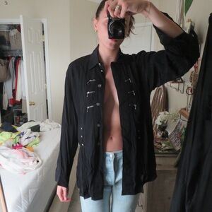 Vintage Black Button-Up Shirt with Silver Accents